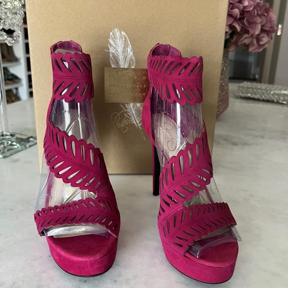 Jessica Simpson Fuchsia Cutout Suede High Heels